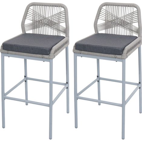 Lot de 2 tabourets de bar Rope HWC-O21, coussins d'assise extérieurs en corde tressée méta (1/5)