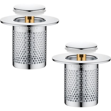 2 Pièces de Crépine de Vidange, Filtre à Evier en Acier Inoxydable Cuisine, Pop up Bouchon de Vidange Lavabo avec Tamis à Cheveux Acier Inoxydable Filtre Evier de Sol, pour Salle de Bain, Baignoire (1/5)