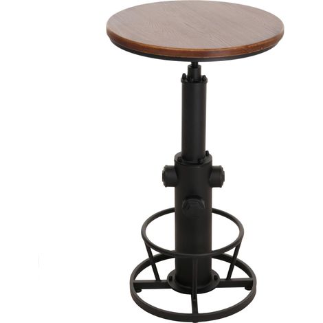Tavolo da bar HHG-032, tavolino bistrot da banco, poggiapiedi girevole regolabile legno industriale Ø 61 cm, marrone