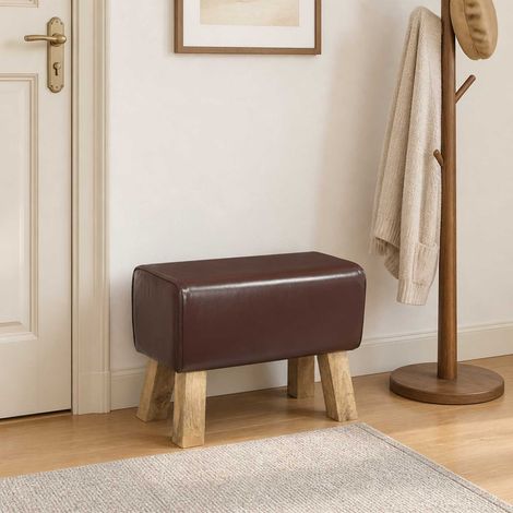 vidaXL banc 60 x 30 x 45 cm Cuir véritable Marron foncé (1/5)