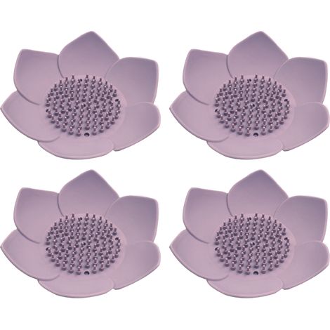 Support Savon Lotus - En Silicone Flexible - Auto-Évacuation Eau - Antidérapant - Pour Salle De Bain Et Douche - Lot De 4 (1/5)