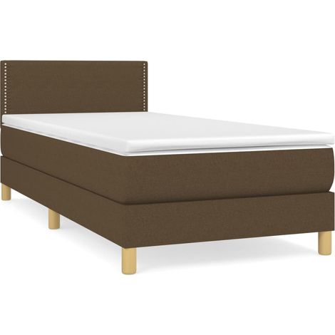 Lit simple  Lit adulte  Sommier à lattes de lit avec matelas Marron foncé 100x200 cm