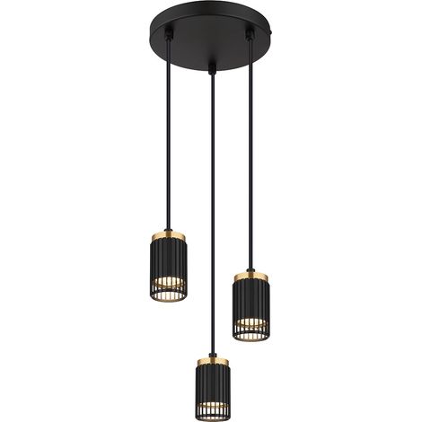 Hängelampe Pendelleuchte Hängeleuchte Esszimmerlampe 3 Flammig schwarz goldfarben, Aluminium Metall, 3x GU10 Fassungen, DxH 21x115,5 cm
