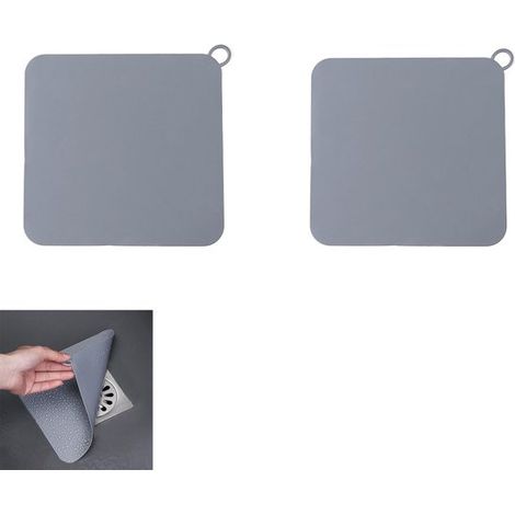 Confezione da 2 tappi di scarico deodoranti in silicone grigio da 8 x 8 pollici per vasca da bagno e pavimento. (1/5)