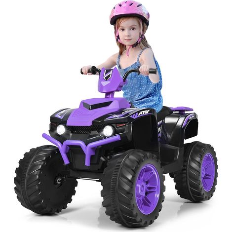 COSTWAY Cuatriciclo Eléctrico ATV para Niños, Cuatriciclo de Batería, Velocidad Alta y Baja, Música y Cuentos, Luces LED, Aspecto a la Moda, Asiento Cómodo, Diferentes Terrenos (Morado) (1/5)