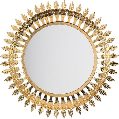 Espejo colgante de pared dorado 60 cm redondo con forma de sol Vorey (1/5)