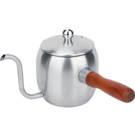 Bouilloire en acier inoxydable 500ml, cafetière à bec long, théière goutte à goutte, coloris acier, usage domestique. (1/5)
