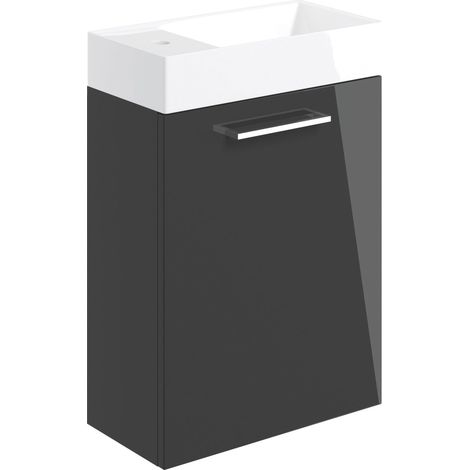 Signature Aalborg Wall Hung 1-Door Vanity Unit with Basin 405mm Wide - Anthracite Gloss (1/4)