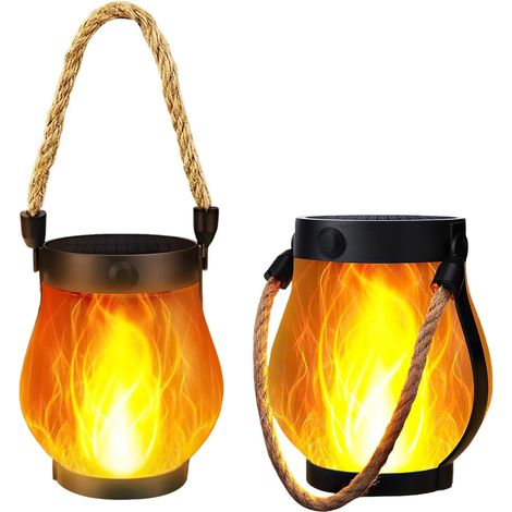 Lanterne Solaire - Lot de 2 - Effet Flamme - Batterie 1500 mAh - IPX4 Étanche - Jardin Balcon (1/5)