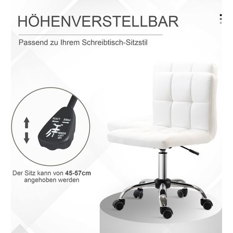 Chaise de bureau pivotante à revêtement en cuir synthétique, structure en acier, 5 roues, rembourrée, blanc