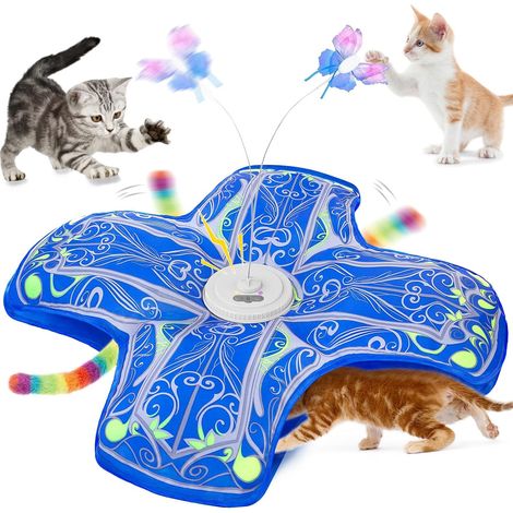 Jouet Interactif pour Chats d'Intérieur, [Nouvelle Version Améliorée] Jouet Rechargeable pour Chaton à Activation Tactile avec Jeu de Cache-Cache et Élément Virevoltant (Bleu)