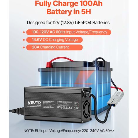 Chargeur Batterie Lithium LiFePO4 Intelligent 12 V 20 A 14,6 V CA CC avec Connecteur Anderson, Indicateur LED, Activation 0 V, Char… (1/5)