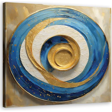 Tableau déco Bleu Abstraction Ronde 60x60 (1/5)