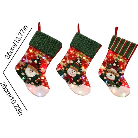 Chaussettes de Noël lumineuses LED, motif éléments de Noël, grande chaussette à suspendre, cadeau pour sapin de Noël, cheminée ou mur (1/5)