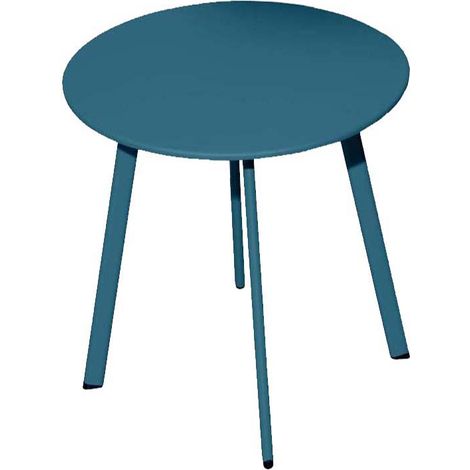 Proloisirs – Table basse de jardin Massaï ø 45 cm – Structure acier époxy – Plateau plein – Coloris bleu – Hauteur 39 cm