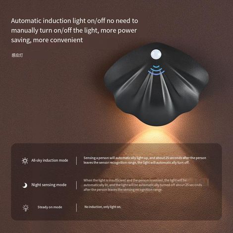 Lampe de nuit sans fil LED à détecteur de mouvement Lampe murale USB rechargeable 3 couleurs Couloir Escalier Adsorption Lumières décoratives d'intérieur Chambre à coucher Salon Den-Noir (1/5)