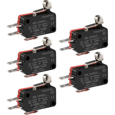 Lot de 5 micro-interrupteurs V-165S-1C25 SPDT à levier court à rouleau 16 A 250 VAC (1/5)