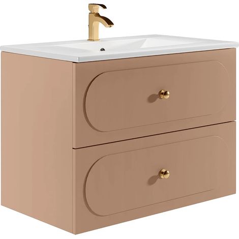 Mobile bagno sospeso con lavabo da incasso - Rosa antico - 80 cm - SATOBAL
