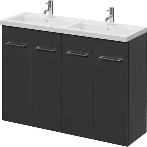 Napoli 390 Gloss Grey 1200mm 4 Door Vanity Unit with Double Lucia Basins - 1200mm - Chrome 160mm Handle