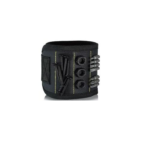 Bracelet magnétique pour outils, bracelet porte-outils avec 10 aimants puissants pour maintenir vis, clous, boulons, forets et fixations. Cadeau idéal pour les pères et les électriciens - Noir. (1/5)