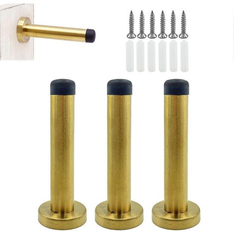Set aus 3 robusten Türstoppern aus Edelstahl mit geräuschdämpfenden Gummifüßen zum Schutz der Wand (1/5)