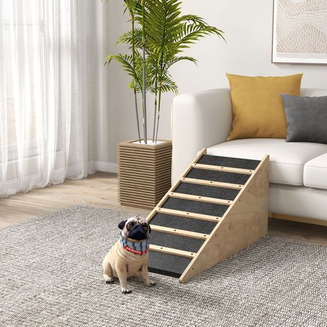 Rampe pour chien antidérapante d’intérieur, pente douce 30°, pour chiens jusqu’à 20 kg, en MDF aspect bois clair, 90 x 40 x 45 cm, idéale pour le quotidien  CHICFURN (1/5)
