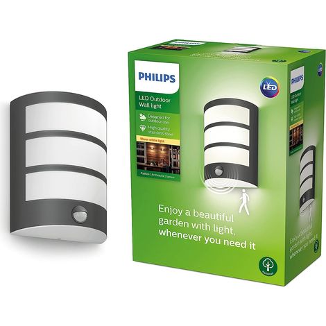 Philips LED Python, Lampada a Parete con sensore di movimento, LED integrato, IP44, Luce Bianca Calda, Antracite (1/4)