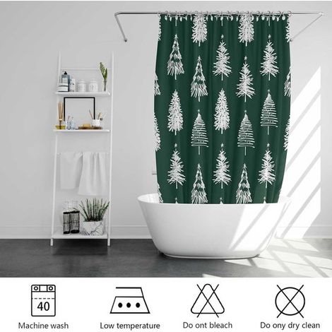Cortina de ducha con diseño de árbol de Navidad verde de 180 x 180 cm,Tema de pino invernal,Cortina de ducha impermeable de poliéster con ganchos (1/5)