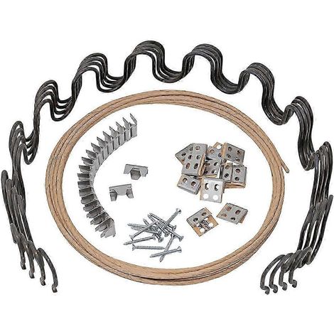 Kit de réparation de ressorts pour canapé de 63,5 cm (25 pouces), permettant de réparer les supports et de remédier à l'affaissement des coussins d'assise. Comprend 4 ressorts et un rembourrage. (1/5)