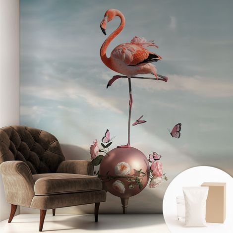 Papier peint intissé classique moderne pour salon et chambre à coucher Décoration rapide avec colle Flamant rose élégant 250x250 cm (1/5)