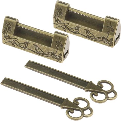 2pcs Double Oiseaux Cadenas Gravé Vintage Cadenas Antique Chinois Serrure Décorative Cadenas Bronze Clé Cadenas pour Armoire Boîte à Bijoux Tiroir Mini Armoires (1/5)