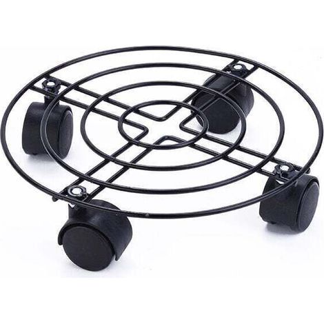 Support à roulettes pour pots de fleurs, finition noire, Ø 25 x 6 cm. Pour plantes d'intérieur. Support en acier avec revêtement et rebord noirs. Charge maximale : 60 kg. (1/4)