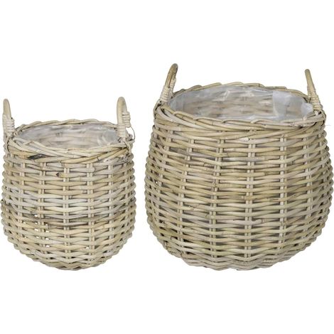 Cesta de Maceta GENDT 2 uds. Gris natural Ratán Kubu vidaXL (1/5)