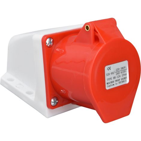 Prise industrielle en laiton rouge PC, montage en surface, conforme à la norme CEE, pour alimentation électrique IP44, 220-380 V et 240-415 V. (1/5)