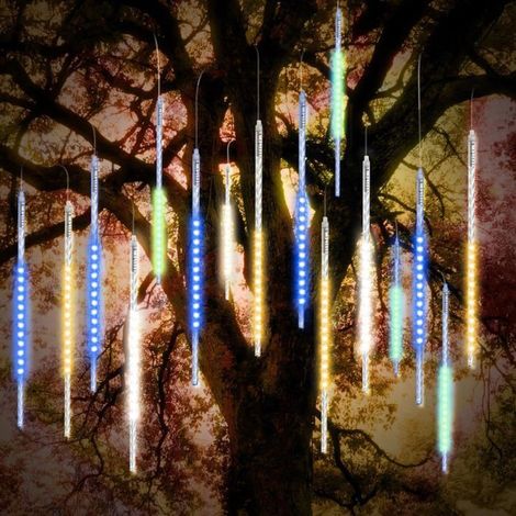 10 tubes lumières de Noël extérieures, 50 cm spirales LED 540 points, multicolore effet averse météorique pour jardin et façade (1/5)