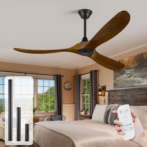 Ventilateur de Plafond avec Lumiere Silencieux, Télécommande, 3 Pales en Bois, Moderne Style Ferme, Moteur DC, Intérieur et Extérieur Abrité Chambre Salons Terrasses - 132cm - Marron (1/5)
