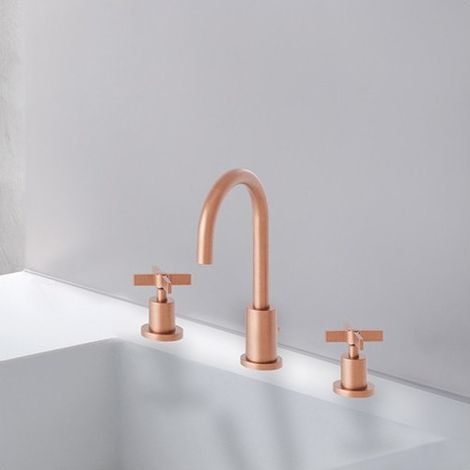 Lavabo Cross Road 3 Trous + Vidage Or Rose Brosse Robinetterie CROSS ROAD - CRISTINA ONDYNA CR20534P (1/2)