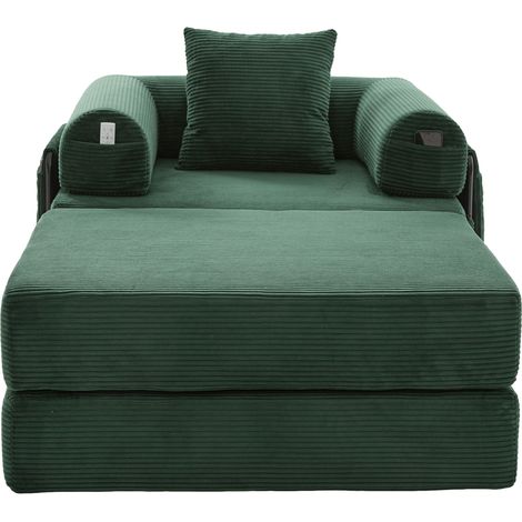 Fauteuil compressé en velours côtelé avec cadre métallique robuste – design ergonomique et rembourrage épais pour un confort durable. Avec poche latérale et coussin, combinable librement – polyvalent. (1/5)