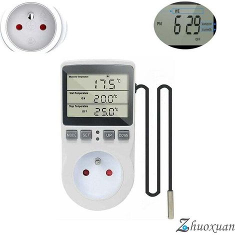 Prise Thermostat Relateur De Temperature Numerique 220v Chauffage Refroidissement Avec Sonde, Lcd Prise Contrôleur De Température Pour Frigo Incubateur Serre Ventilateur