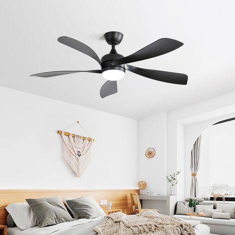 Ventilateur de Plafond LED Dimmable 132 cm (52") Noir - Moteur DC Ultra Silencieux, 5 Pales, 6 Vitesses, Télécommande, Minuterie & Mode Réversible Été/Hiver (1/5)