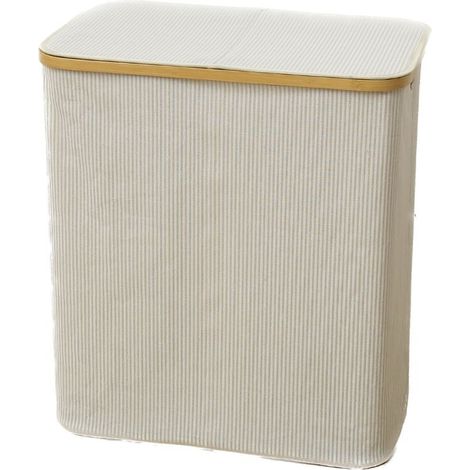 Panier à linge Poignée en Bambou - Corbeille à Linge sale 2 compartiments avec Couvercle - 110L - Blanc