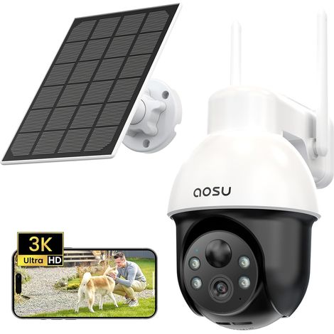 3K Caméra Surveillance WiFi Exterieure sans Fil, 5MP Camera Solaire 360° PTZ Suivi Automatique, Exterieur Détection IA Personne/Véhicule, Vision Nocturne Couleurs Alarme Lumineuse (1/5)