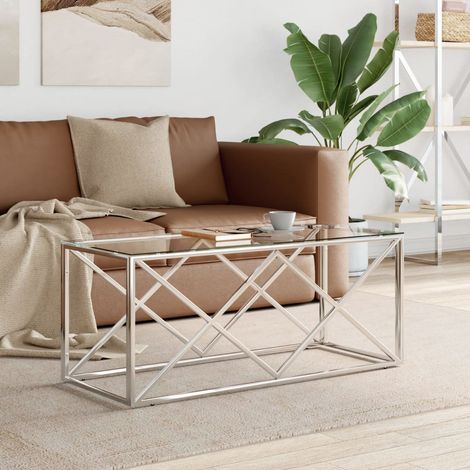 vidaXL Tavolino da Salotto 110x45x45 cm in Acciaio Inox e Vetro