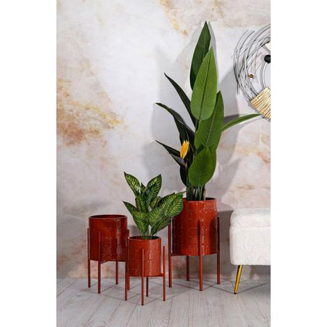 Set di 3 portavasi Buller, Complemento d'arredo, Articolo decorativo, Accessorio d'arredo, 36x36 h57 cm, Rosso