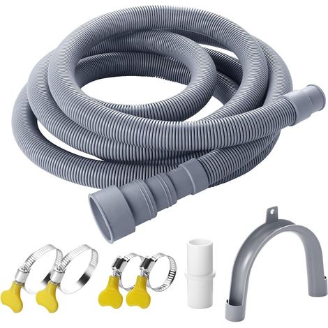 Kit de tuyau d'évacuation pour lave-linge, 300 cm, avec connecteur, 4 colliers de serrage et support en U, flexible et universel, gris foncé - pour le linge et la vaisselle (1/5)
