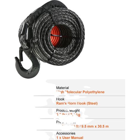 Corde de treuil synthétique, longueur de 85 pieds, haute capacité de charge, Orange (1/2)