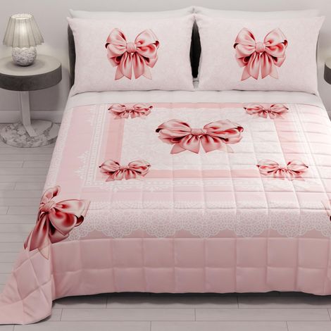 Couvre-lit d'été 170x260 cm 100 g/m² Double Face, Couette légère pour lit Simple, Printemps, Modèle Noeud Rose, 100% Fabriqué en Italie (1/5)