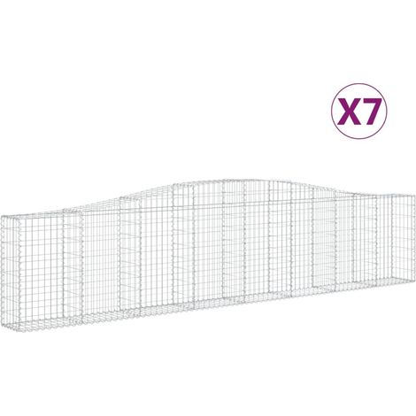 Cestas de gaviones Muro de contención arqueado Valla de jaula 7 piezas 400 x 30 x 80/100 cm Hierro galvanizado Plata 020041131