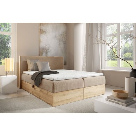 Boxspringbett Schlafzimmerbett ROLAND 200x220cm in Stoff Lincoln Hellbraun (1/5)