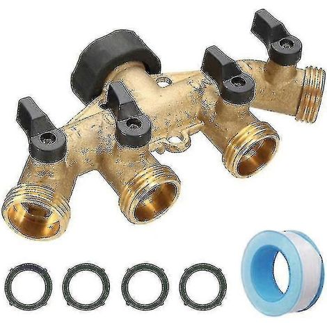 4-Wege-Schlauchverteiler aus Messing, 3/4 Zoll, Gartenschlauchverteiler mit 4 Absperrventilen (1/2)